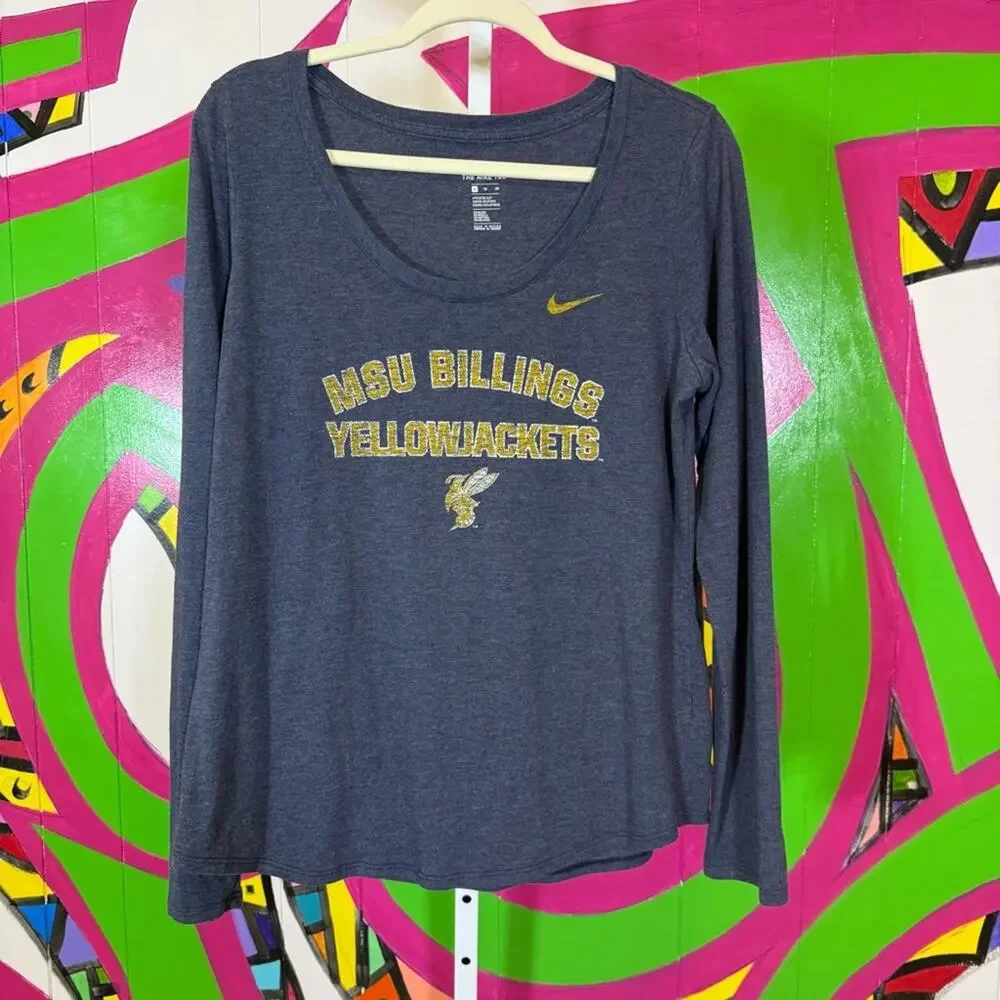 Nike Blue Athletic Cut Tee, Size XL. MSU Billings Yellowjackets. Good used cond!